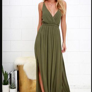 Lulus Lost in Paradise Olive Green Maxi Dress Medium